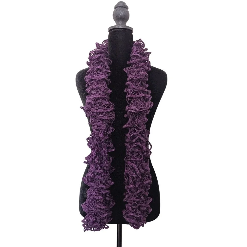 Handmade Y2K Whimsigoth Indie Sleaze Purple Crochet Ruffle Skinny Scarf